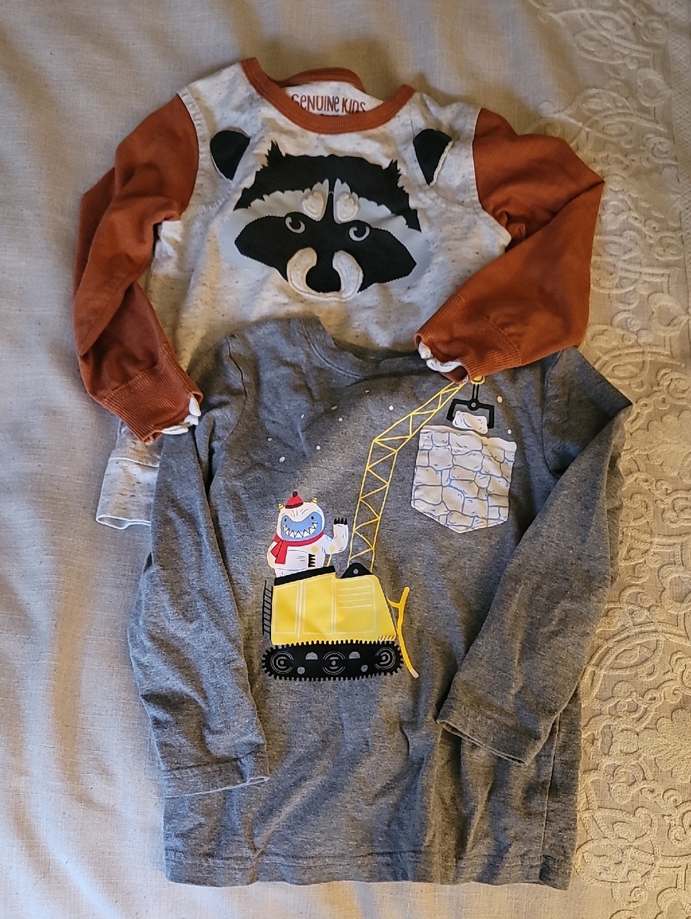 x2 Boys' Brown & Gray Animal & Crane Long Sleeve Tops, Size 5